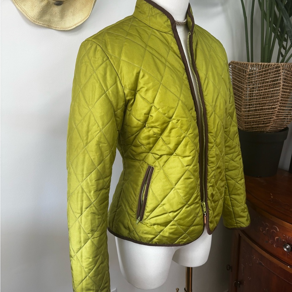 J McLaughlin Quilted Lightweight Green Jacket Corduroy Trim XS